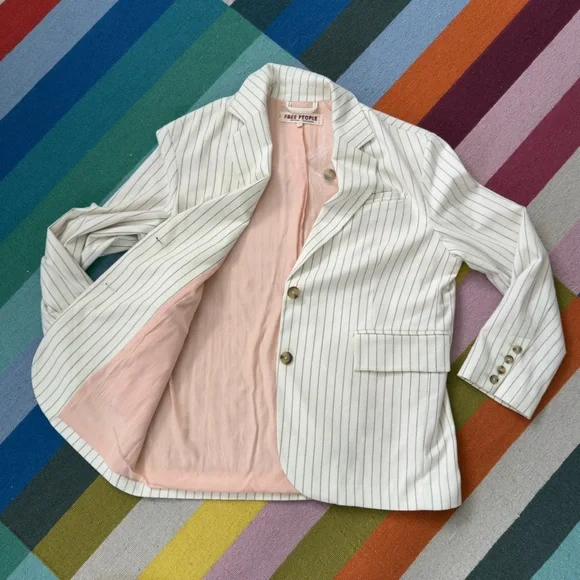 Free People Reggie Oversized White Striped Blazer - Picture 6 of 11
